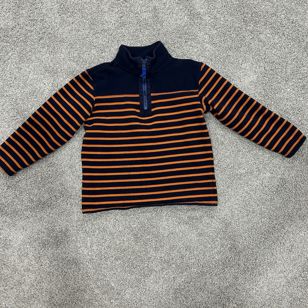 Gymboree Boys Size Small (5-6) Long Sleeve 1/4 zip sweatshirt orange Navy stripe